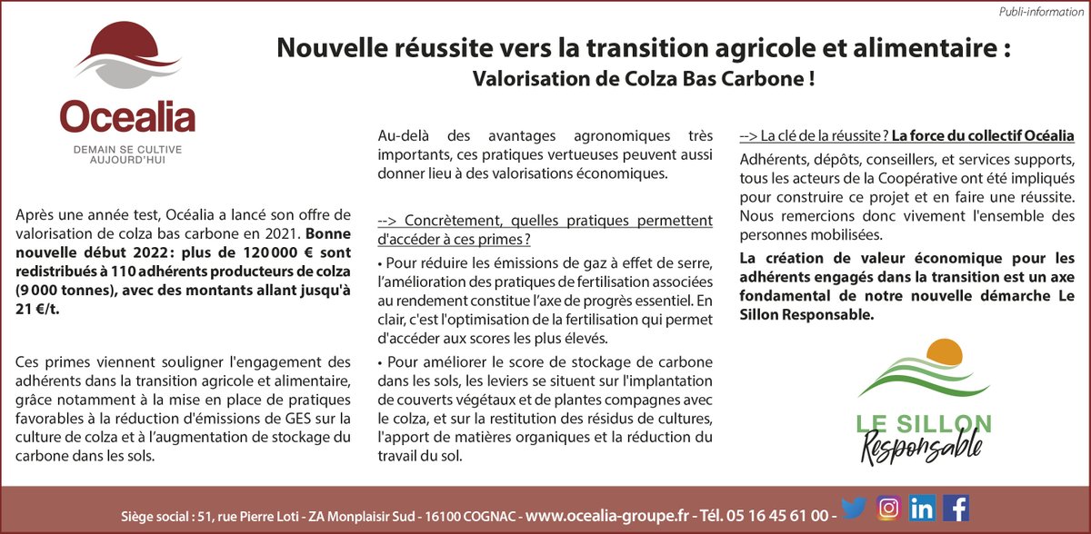 OcealiaGroupe's tweet photo. 📰Retrouvez ce mois-ci dans la presse spécialisée de notre territoire, un publi-reportage avec pour thématique :
✅une nouvelle réussite vers la transition agricole et alimentaire avec la valorisation de colza bas carbone 🌱 https://t.co/MkD1ba6bgg