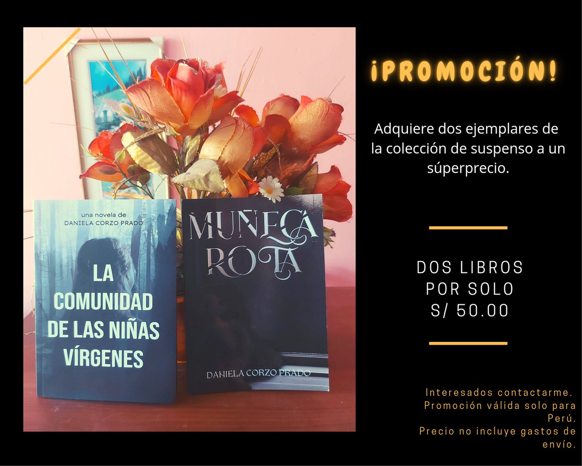 danicpescritora's tweet photo. ✅Aprovecha ésta promoción para adquirir dos ejemplares.
✅Novelas de thriller psicológico y suspenso.
✅Para público juvenil y joven/adulto.
✅Promoción válida hasta agotar stock.
#librosenventa #librosenpromocion https://t.co/uhH605t2rG