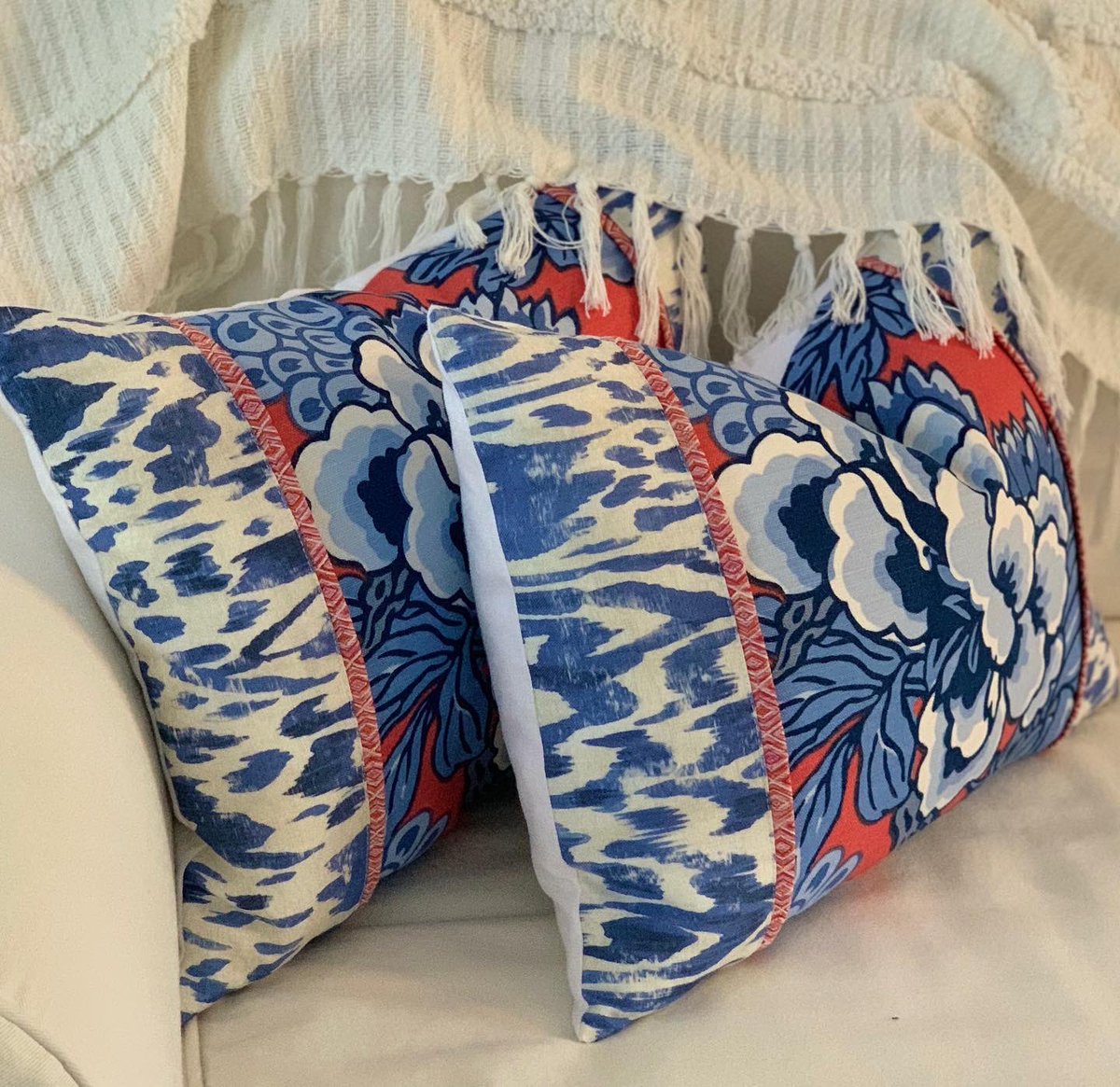 Pretty new springtime pillow covers from my Thibaut fabric stash!  etsy.me/3JF7fIs  #boho #homedecor #designerfabric #etsyshop #springtime