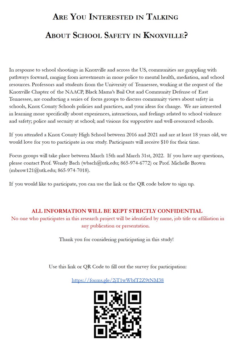 Graduates of Knox County Schools: Let your voice be heard regarding police and safety in schools! <a href="/ProfMBrown/">Michelle Brown</a>