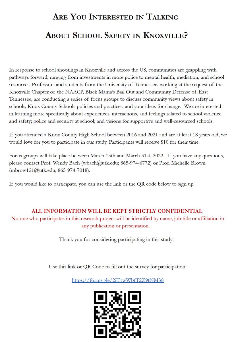 Graduates of Knox County Schools: Let your voice be heard regarding police and safety in schools! @ProfMBrown