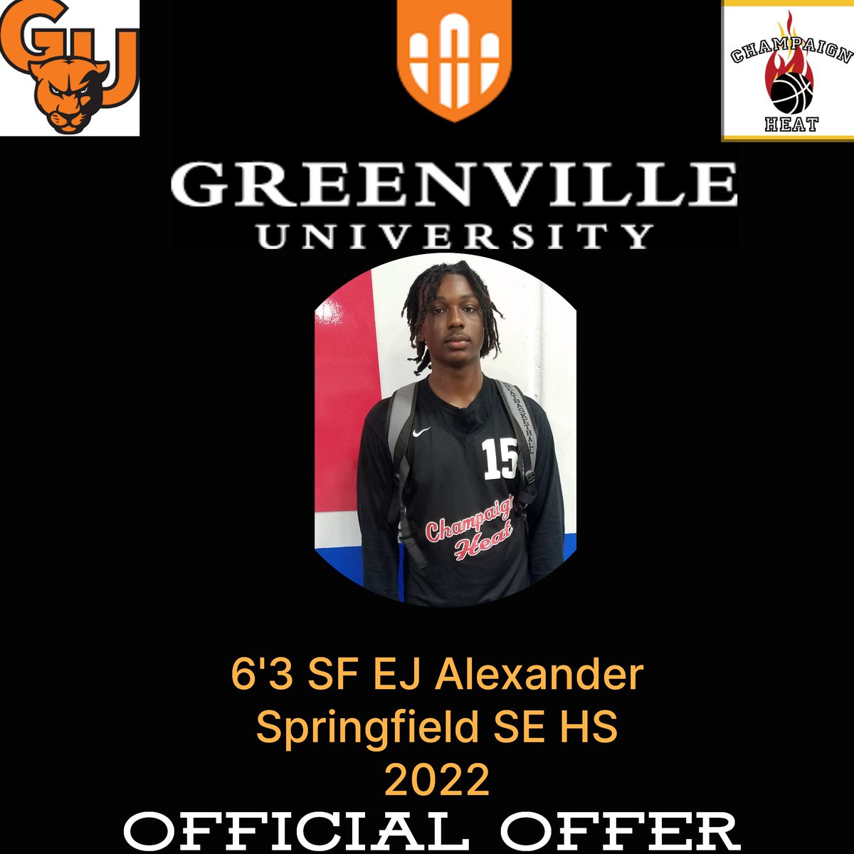 ChampaignHeat's tweet photo. 2022 6'3 SF @EjAlexander5 of Springfield SE HS has been blessed with an OFFICIAL OFFER from @GUPanthers . Thx to the GU Coaching Staff! @scottybscout @ILLHoopsScoops @UnderratedAthl_ @AthEliteAmerica @PrepHoopsIL @MHS_Boys_ @NCSA_Team @BestHoops @chilandprephoop @MaxHoops3 https://t.co/4zr7EfofBH