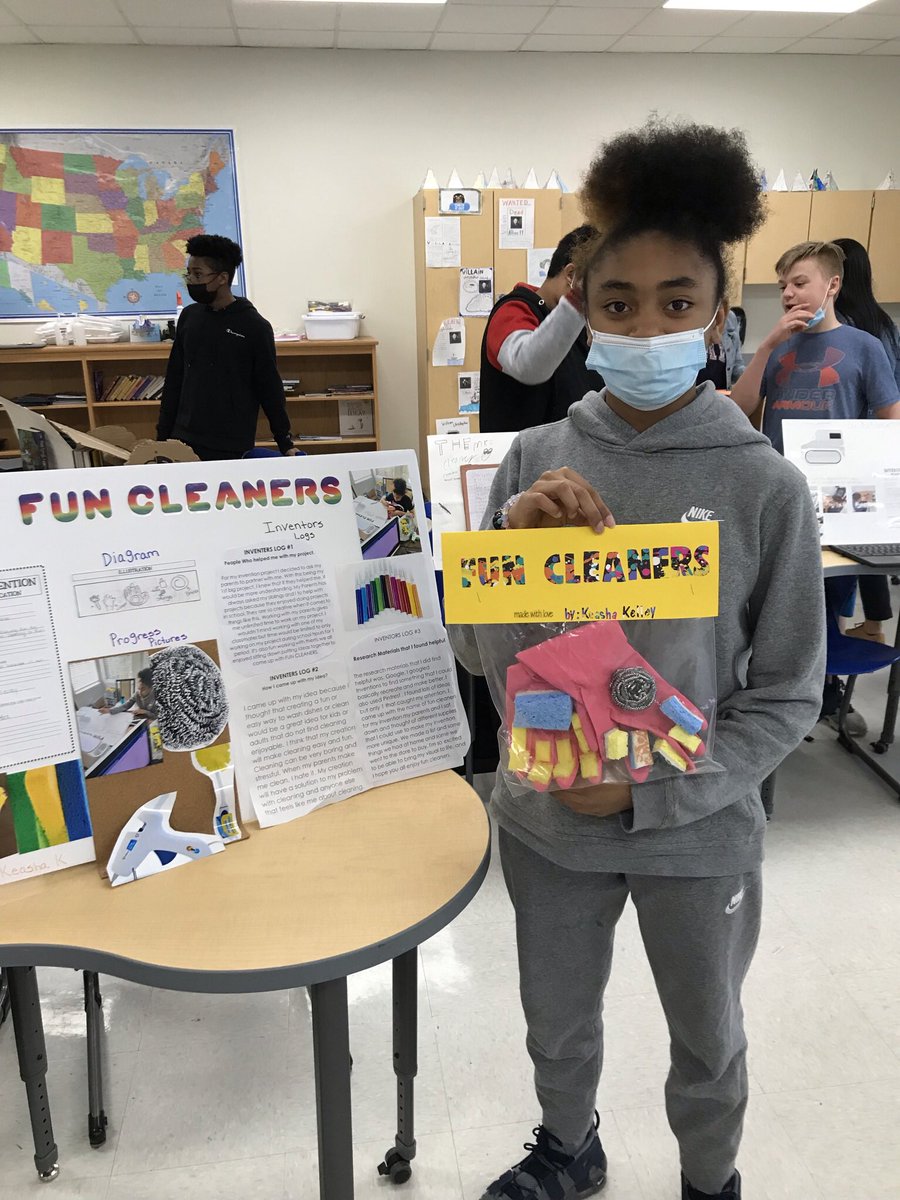 ROSAMrsEller's tweet photo. 7th grade students in Mrs. Stokes Act 1 class held their Invention Convention today. They “sold” their ideas like Shark Tank. #EngageCreateSOAR @ROSArockets @CabCoSchools @StokesScholars1 https://t.co/3zzD2NYn5T