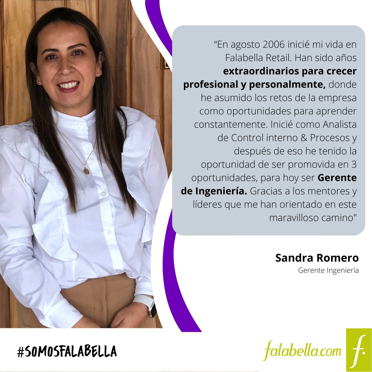 Historias de crecimiento como la de Sandra, me hacen sentir orgulloso(a) de ser parte de este increible equipo. 
¡Gracias Falabella por darnos la oportunidad de soñar!
 #SomosFalabella #FalabellaColombia