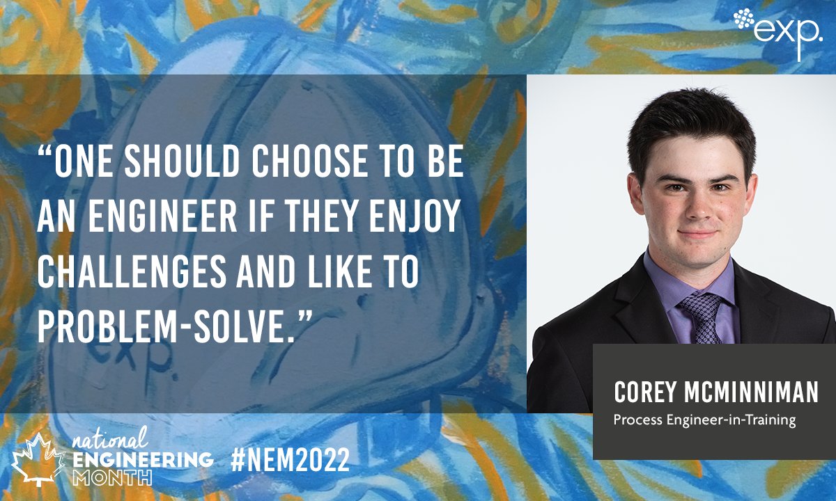 EXP_Global_Inc's tweet photo. Corey McMinniman believes that engineers have the potential to make a significant and positive impact on people's lives through their work. He currently works as Process EIT at our Fredericton, New Brunswick office. #EXPCareers #NEM2022 #jobopportunities https://t.co/FDpO2C25px https://t.co/7HoHdYDyJs