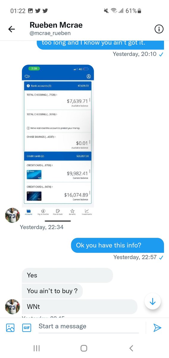 cryptoclassicx's tweet photo. @katielee517 do you know this scammer @mcrae_rueben he stole $100 from me and didn't send the stolen card and bank info he promised. Proof is in the pic. https://t.co/Is5FmvKxiA