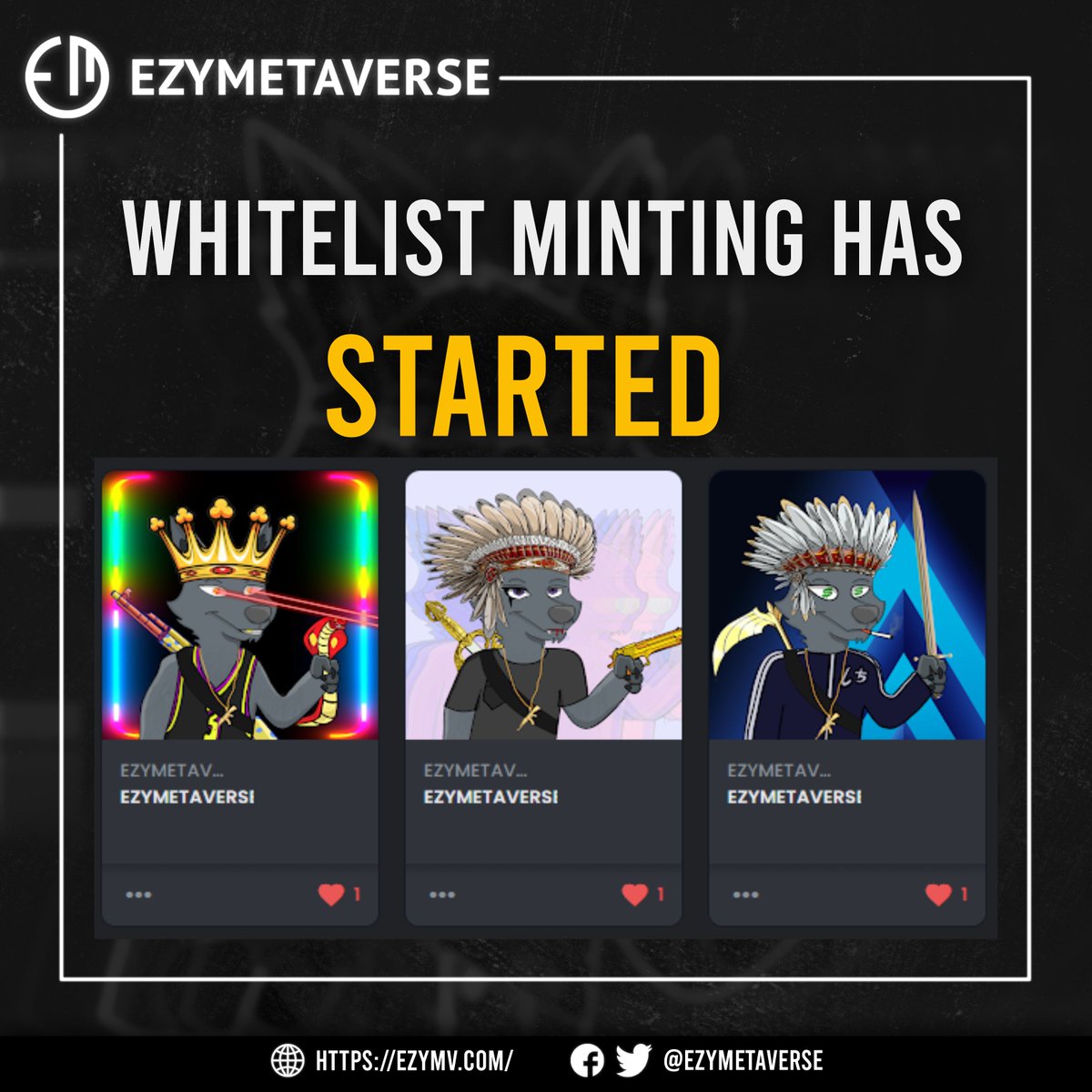 ezymetaverse's tweet photo. Whitelist Minting has started. 
Get your whitelist spot
https://t.co/X51qd7DP3F
DO YOU WANT PASSIVE INCOME, COMPETITIVE GAMES, PLAY TO EARN and more?

Check out our whitepaper
Whitepaper: https://t.co/eeF2qEMJ7c
Discord: https://t.co/E08re8pXEz
#NFT #NFTDROP #NFTCommmunity https://t.co/KTLCTOoEZp