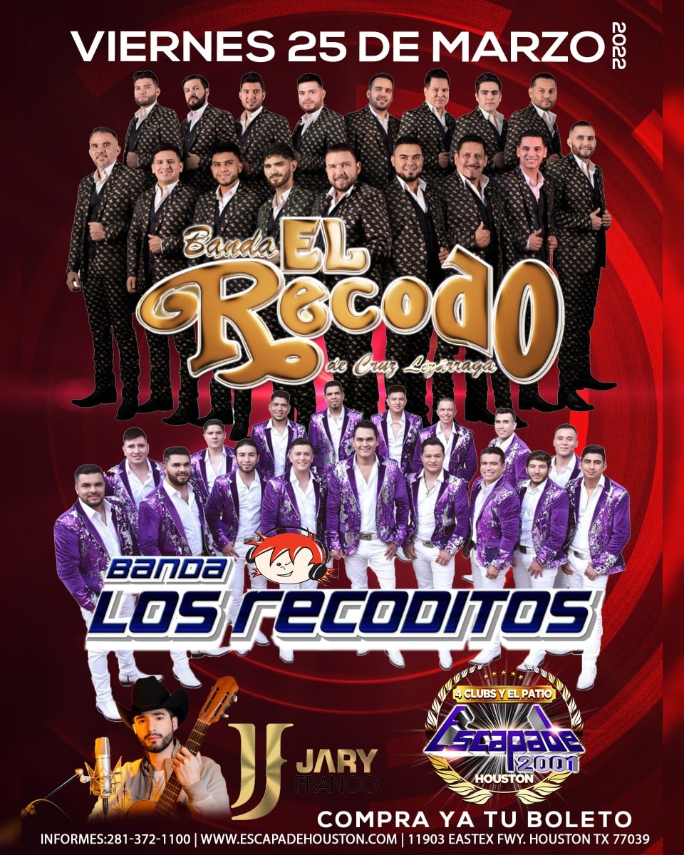 DondeHayFeria's tweet photo. En el Escapade 2022 de #Houston, TX, ésta noche se dejarán escuchar los grandes éxitos @ElRecodoOficial y @BANDARECODITOSS ! https://t.co/8uEC1xGZ9x