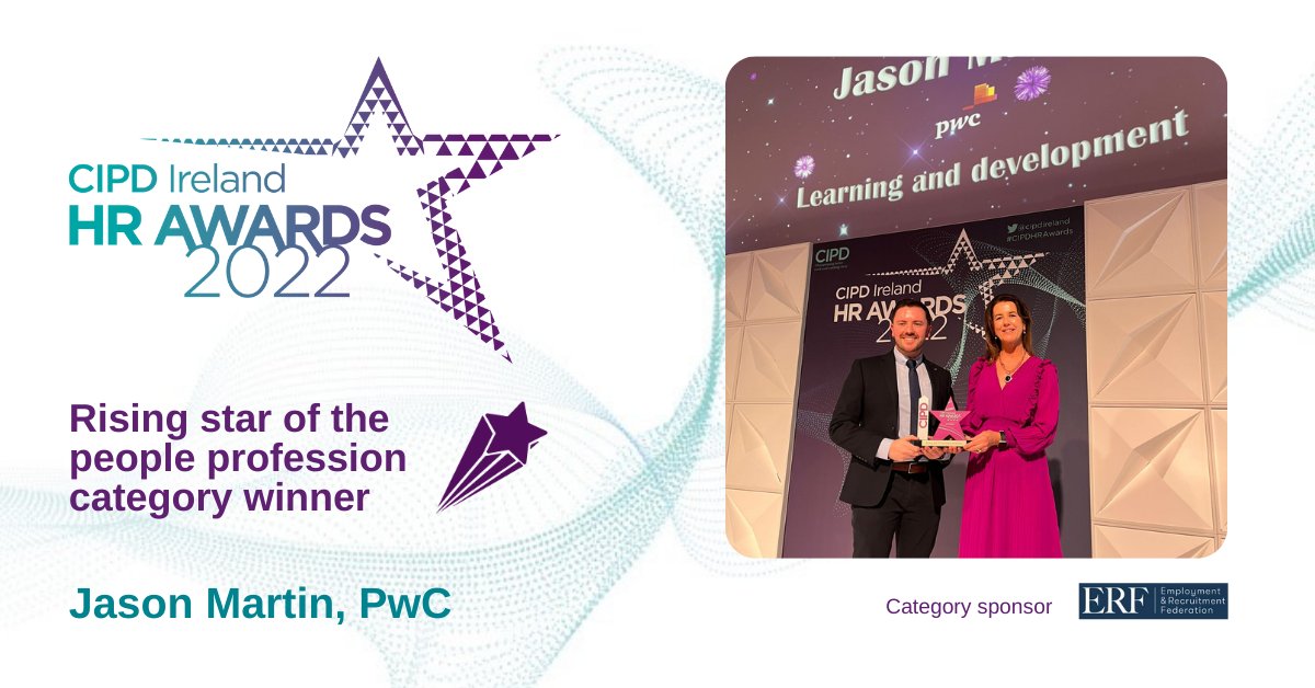The Rising Star of the People Profession is a firm favourite!
It recognises early career individuals who have made a meaningful impact in their workplace.

With 4 impressive individuals vying for this title, massive congratulations goes to Jason Martin <a href="/PwCIreland/">PwC Ireland</a>!
#CIPDHRAwards