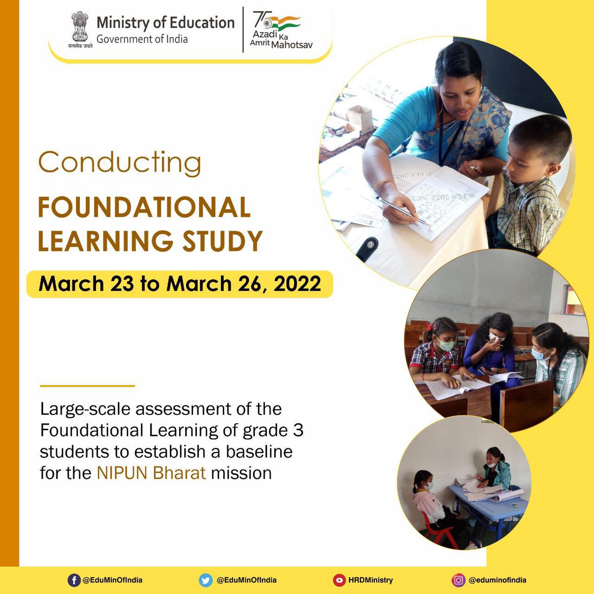 EduMinOfIndia's tweet photo. The Foundational Learning Study by @EduMinOfIndia is aimed at providing reliable &amp; valid data that can be used for the effective &amp; efficient implementation and monitoring of #NIPUNBharat mission. https://t.co/02EqsL6ct2