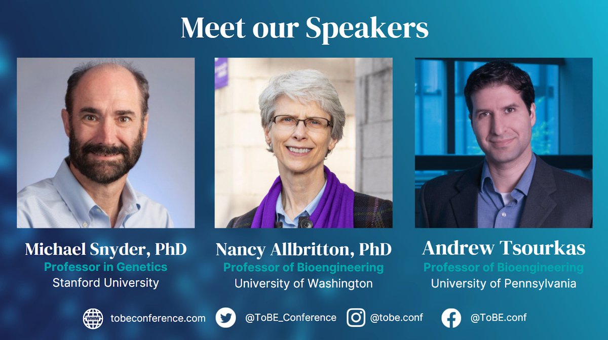 ToBE Conference (@tobe_conference) on Twitter photo What a ๐ฅ lineup! Weโre ecstatic to introduce this yearโs keynote speakers for #ToBE2022!
๐ค ๐๐ซ. ๐๐ข๐๐ก๐๐๐ฅ ๐๐ง๐ฒ๐๐๐ซ <a href="/TheSnyderLab/">Stanford Snyder Lab</a> from <a href="/StanfordMed/">Stanford Medicine</a>
๐ค ๐๐ซ. ๐๐๐ง๐๐ฒ ๐๐ฅ๐ฅ๐๐ซ๐ข๐ญ๐ญ๐จ๐ง from <a href="/uwengineering/">UW Engineering</a>
๐ค ๐๐ซ. ๐๐ง๐๐ซ๐๐ฐ ๐๐ฌ๐จ๐ฎ๐ซ๐ค๐๐ฌ from <a href="/pennbioeng/">Penn Bioengineering</a> What a ๐ฅ lineup! Weโre ecstatic to introduce this yearโs keynote speakers for #ToBE2022!
๐ค ๐๐ซ. ๐๐ข๐๐ก๐๐๐ฅ ๐๐ง๐ฒ๐๐๐ซ <a href="/TheSnyderLab/">Stanford Snyder Lab</a> from <a href="/StanfordMed/">Stanford Medicine</a>
๐ค ๐๐ซ. ๐๐๐ง๐๐ฒ ๐๐ฅ๐ฅ๐๐ซ๐ข๐ญ๐ญ๐จ๐ง from <a href="/uwengineering/">UW Engineering</a>
๐ค ๐๐ซ. ๐๐ง๐๐ซ๐๐ฐ ๐๐ฌ๐จ๐ฎ๐ซ๐ค๐๐ฌ from <a href="/pennbioeng/">Penn Bioengineering</a>