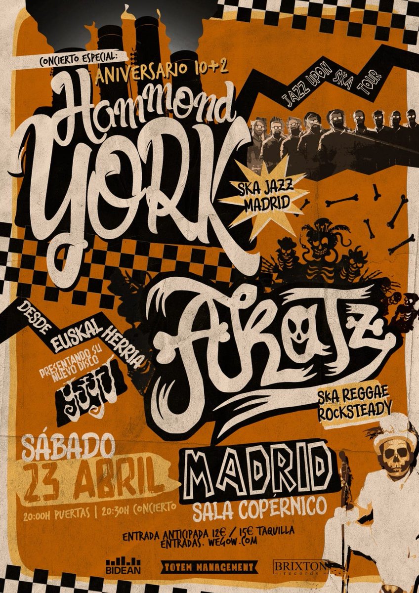 Brixton_Records's tweet photo. 23/04/2022
AKATZ + Hammond York @ Madrid
Sala Copérnico - 20:00
Anticipada: 12€ - Taquilla: 15€

@superakatz #akatz @hammondyorkband #hammondyork #yuyu_ska #brixtonrecords https://t.co/nb8Uh85eJY