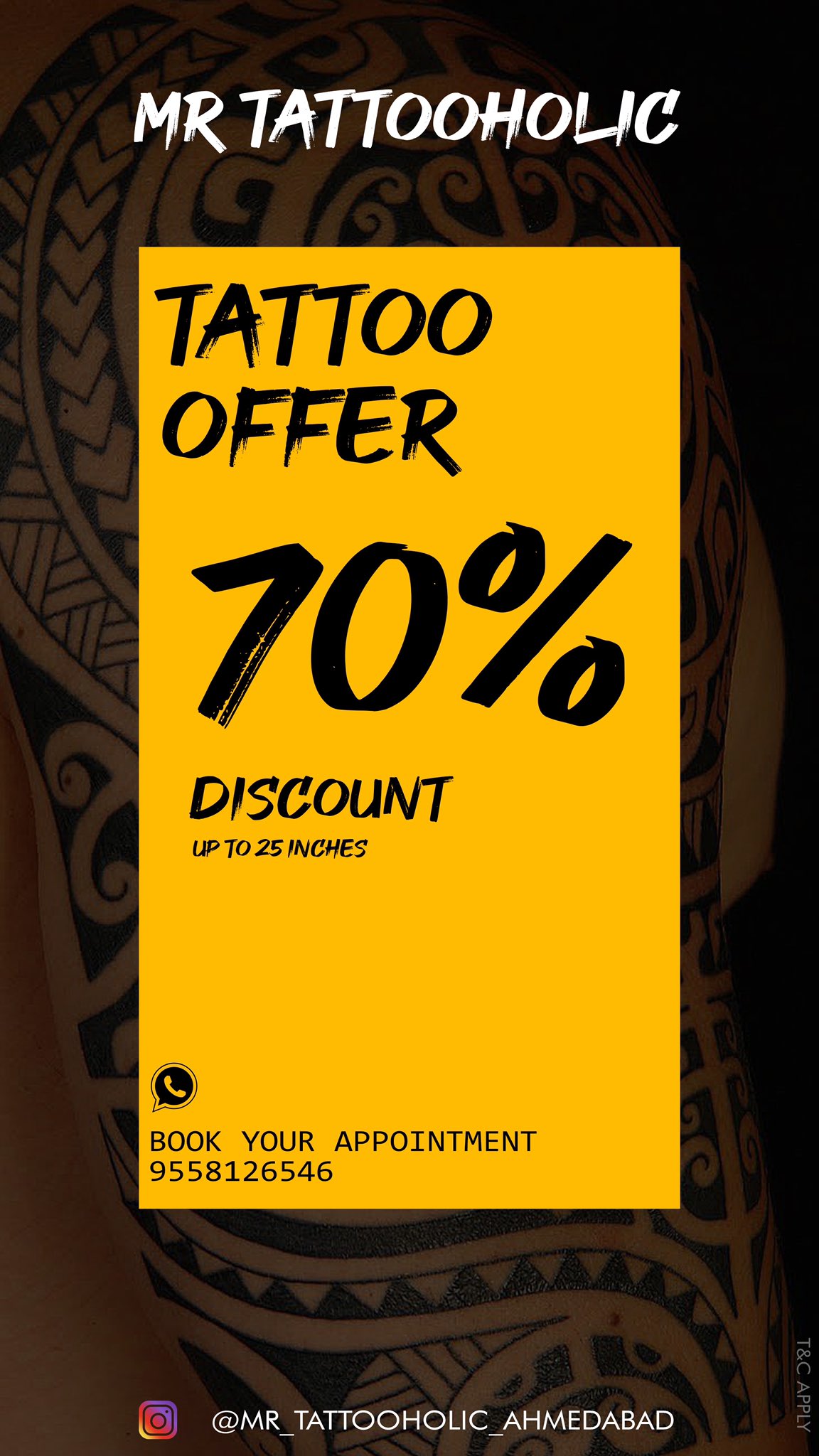 Tattoo Studio Offer with Tattooed Arm Online Poster Template - VistaCreate