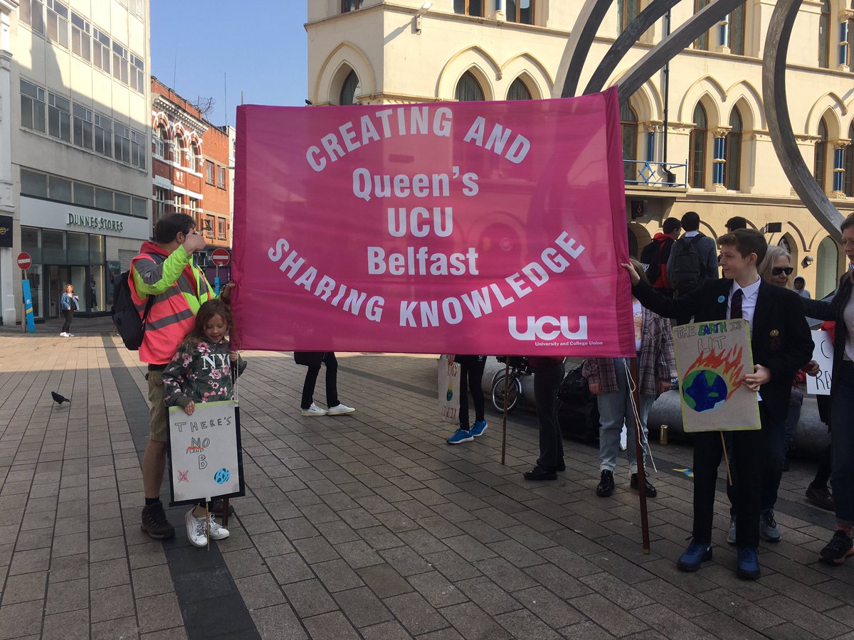 ProfJohnBarry's tweet photo. @ucuatqub proudly (and loudly as @Domsball &amp; myself were there!) supporting the Belfast #FridaysForFuture #youthclimatestrike - https://t.co/M4meLgPv9i