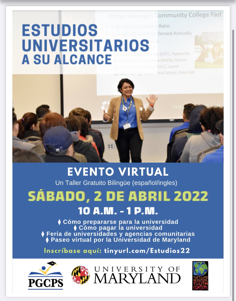 Check out this great event happening tomorrow virtually! Open to anyone that wants to learn the process of college access because it is within your reach!
Estudios Universitarios a su Alcance - A College Education is Within Your Reachsábado, 2 de abril Saturday, April 2, 10am-1pm