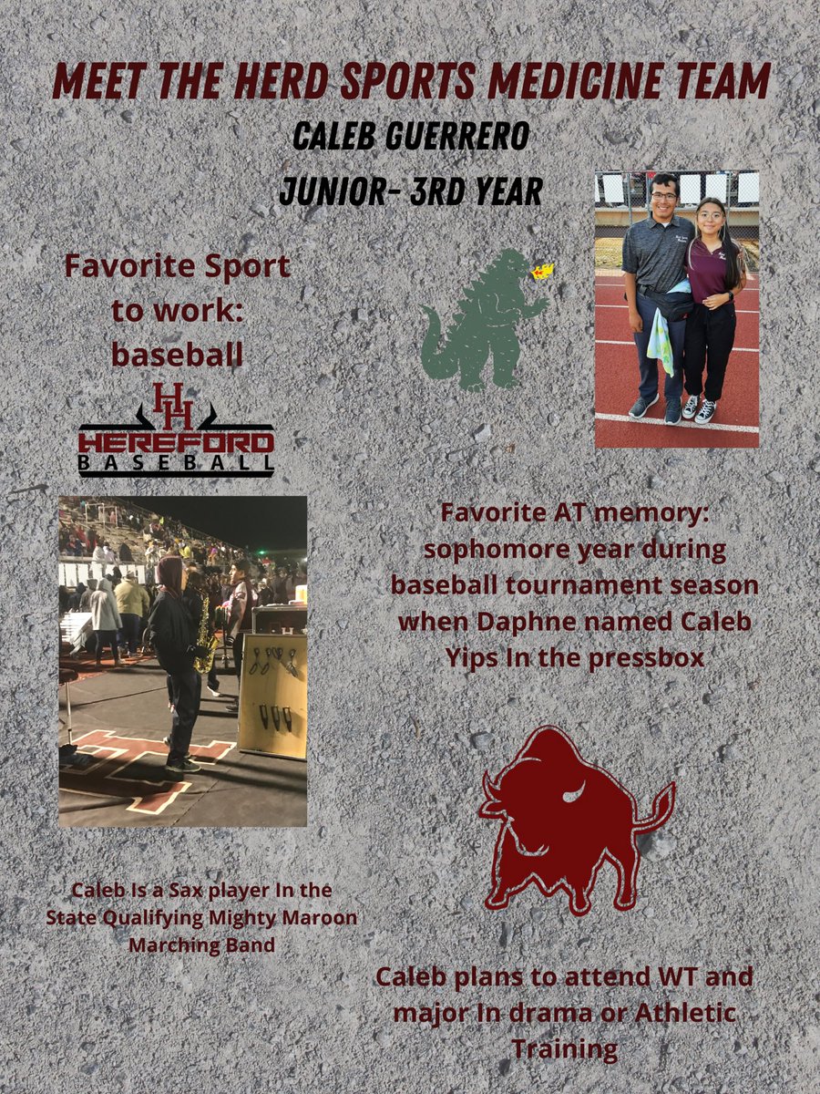 HerdSportsMed's tweet photo. Meet junior ATSA, Caleb Guerrero! Caleb plays Sax in the band, works football and @BaseballHerd, and is a huge anime and Marvel fan! Ask him who his favorite characters are!! #NATM2022 https://t.co/JkGG8cxe3n