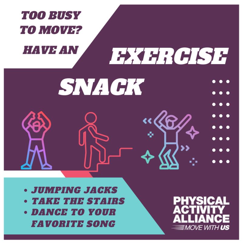 PAAmovewithUS's tweet photo. Did you know that just 10 MINUTES of additional physical activity a day could yearly save +100,000lives from preventable deaths in the US?#ActivePeople
Try snacking #physicalactivity in between your busy schedule to reach 150min weekly. Every minute of movement counts!#MoveWithUs https://t.co/3IGOSCKgfD
