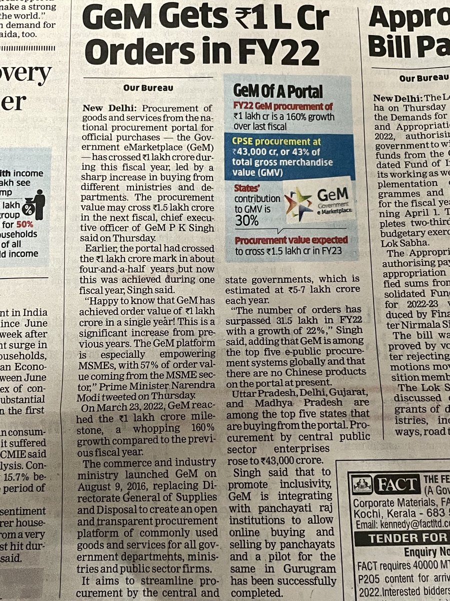 Yes ⁦<a href="/GeM_India/">GeM</a>⁩ is a gem of a portal. Congratulations GeM and its fabulous team for this incredible milestone. Wishing many more to come ⁦<a href="/EconomicTimes/">Economic Times</a>⁩ ⁦<a href="/PMOIndia/">PMO India</a>⁩⁩ ⁦<a href="/nsitharaman/">Nirmala Sitharaman</a>⁩ ⁦<a href="/NITIAayog/">NITI Aayog</a>⁩
