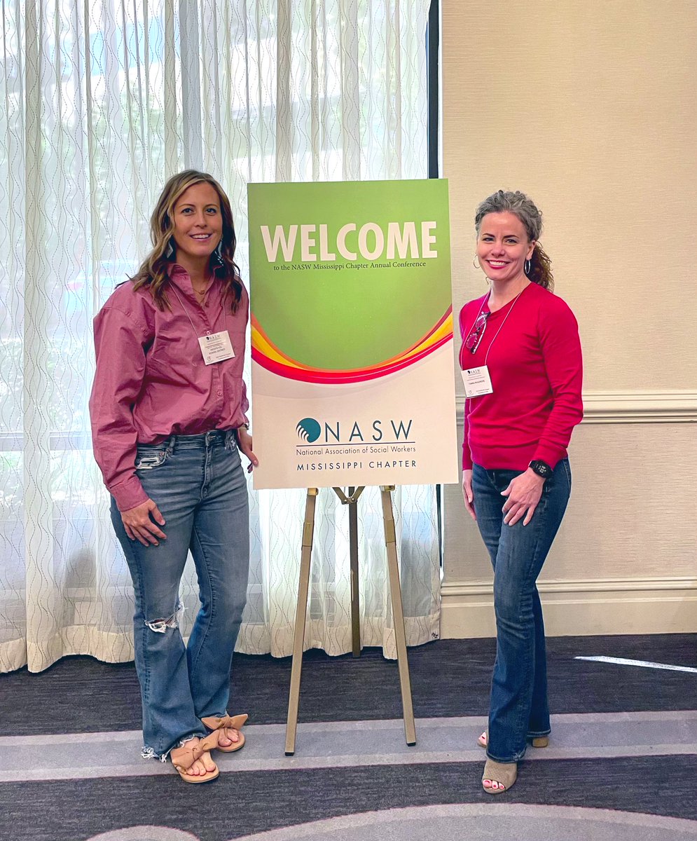 DCSMentalHealth's tweet photo. Tamra Walendzik, Mental Health Therapist, and Sarah Samples, District Social Worker, have been attending @NASWMS 2022 Annual Conference the past two days. They have enjoyed learning and sharing with fellow social workers across the state. #TheTimeIsRightForSocialWork #TeamDCS https://t.co/RqzwHnpZFg