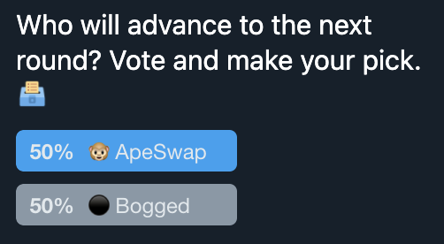 We need a tiebreaker to settle this #BNBChain Backyard Brawl matchup! 🥊

Which project will move on the the next round?

♻️ Retweet for <a href="/ape_swap/">ApeSwap (old handle)</a> 
❤️ Like for <a href="/boggedfinance/">Bogged | All-In-One Platform for DeFi Trading</a>