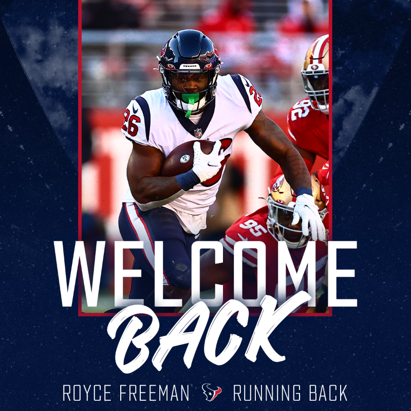 HoustonTexans's tweet photo. Backfield action 🎬
 
We have re-signed Royce Freeman + signed Andy Janovich.