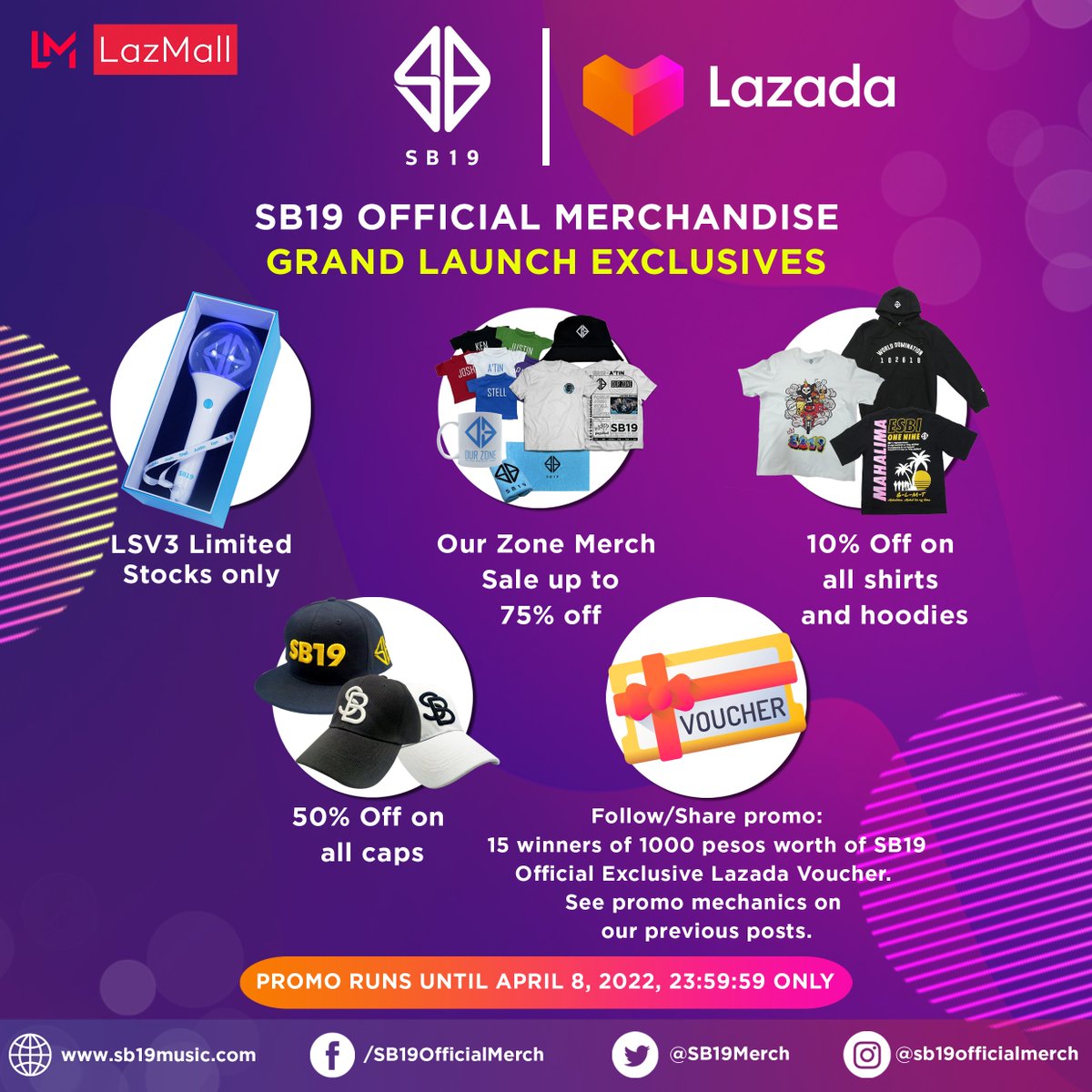 PLUSXPH's tweet photo. 📢 SB19 OFFICIAL MERCHANDISE LAZMALL GRAND LAUNCH EXCLUSIVES

12:00 AM | 03.26.2022

@SB19Official #SB19 
#SB19OfficialMerchinLazmall https://t.co/2y0pNmQOGP