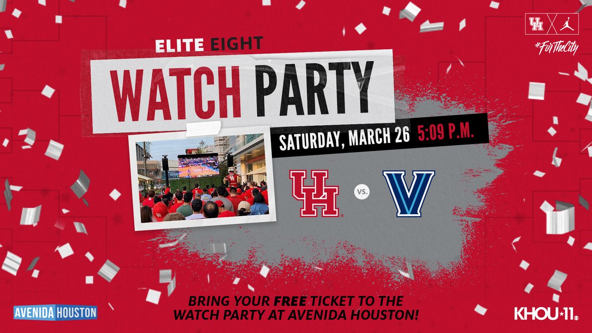 The party is just getting started. #MarchMadness

If you can't make it to San Antonio tomorrow, come to the official <a href="/UHCougars/">Houston Athletics</a> watch party in downtown Houston! Doors open at 3:30 pm.

🎟: uh.evenue.net/cgi-bin/ncomme…