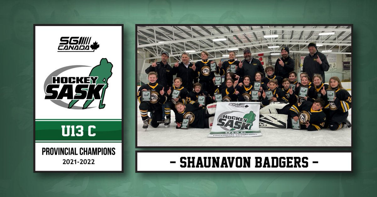 🏆🏒 <a href="/SGI_CANADA/">SGI CANADA</a> PROVINCIAL CHAMPIONS 🏒🏆

DIVISION➡️ UNDER-13 C
TEAM ➡️SHAUNAVON BADGERS

Exceptional performance by the Badgers as they take home the 2021-22 provincial title. Great sportsmanship by both teams from Shaunavon and Clavet! #HockeySask