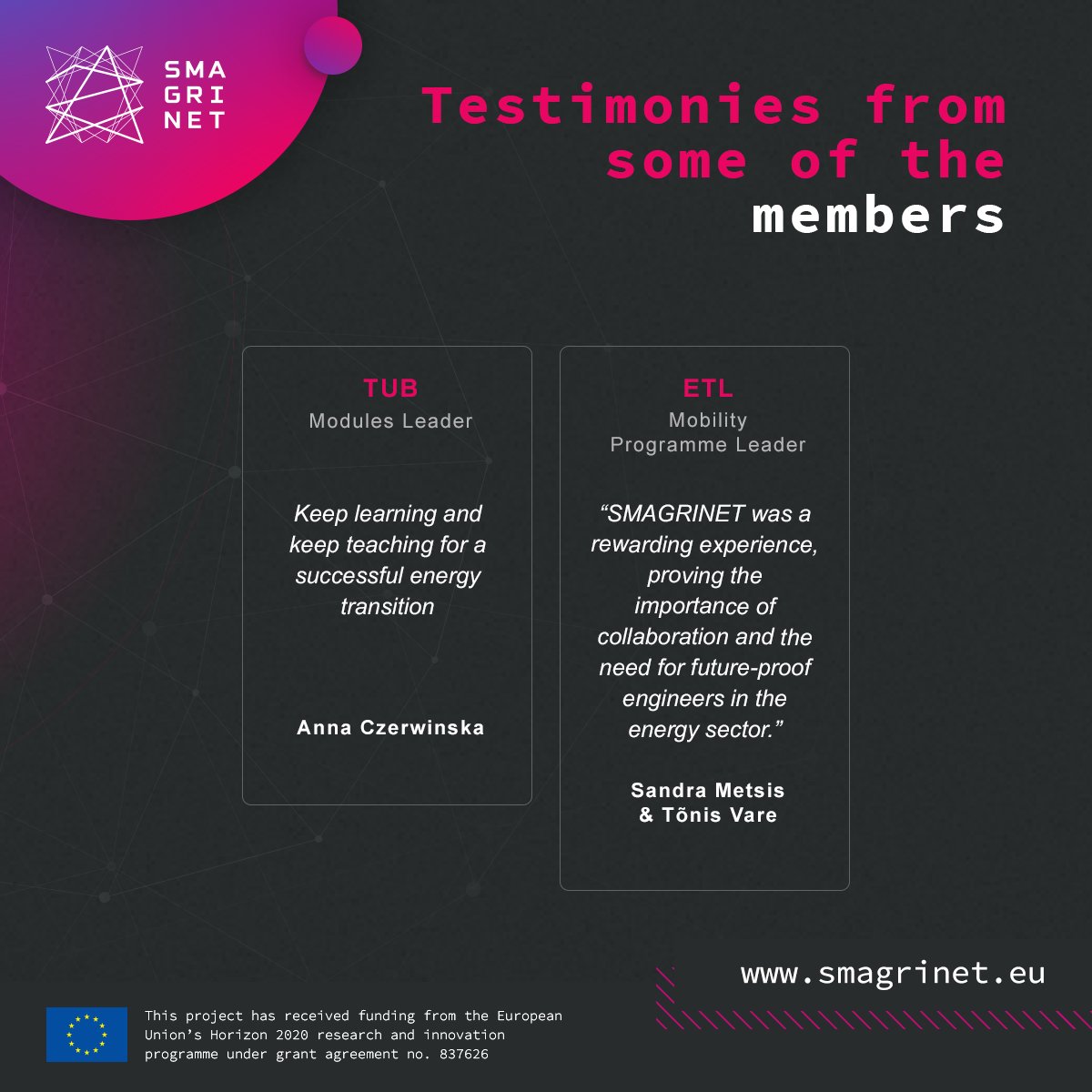 Today is our last day 😢👋
We'd like to say our final goodbyes by sharing with you the testimonies of our consortium members, who worked hard to educate the next generation of engineers and power the smart grid expertise in Europe 👩‍🎓👨‍🏫👩‍🏭⚡️
👉 smagrinet.eu/newsflash/blog/
<a href="/CORDIS_EU/">EU Research Results</a>