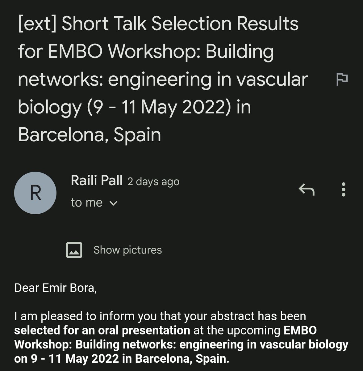 emirakmeric's tweet photo. Very happy to announce that my project abstract has been selected for a talk at the upcoming @EMBO Workshop on Vascular Biology&amp;Engineering @EMBLBarcelona ! https://t.co/i2Q2Ai5IzJ