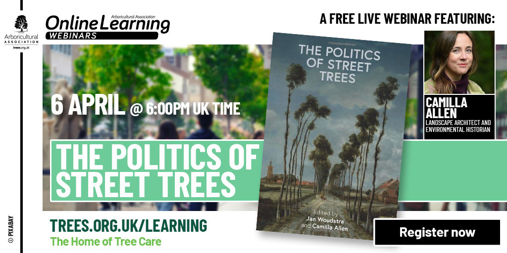 ArbAssociation's tweet image. You can now sign up to our next free webinar!

The Politics of Street Trees
With Camilla Allen

Wednesday 6th April at 6PM (UK time)

Sign up now:  us02web.zoom.us/webinar/regist…