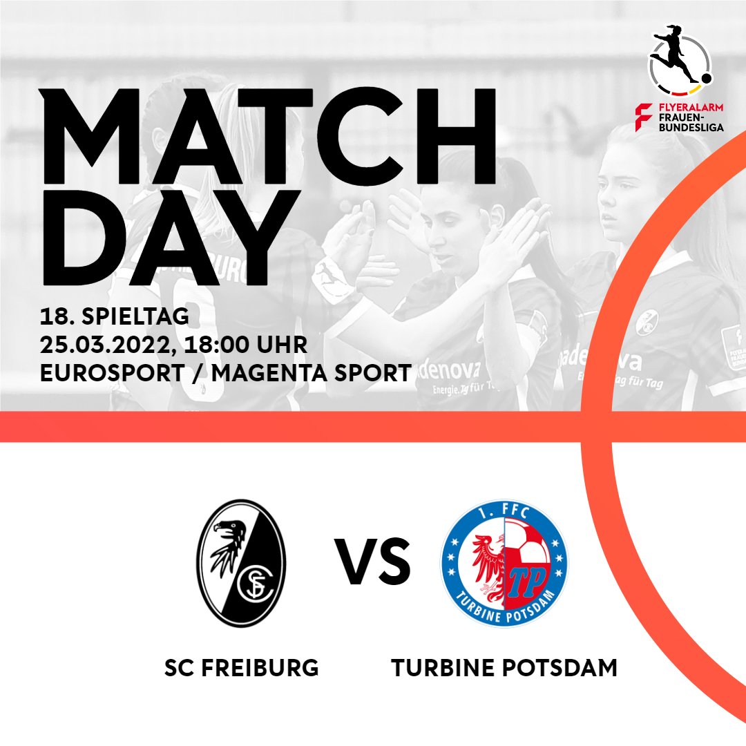 DFB_Frauen's tweet photo. Here we go 👏 #SCFrauen 🆚 @Turbine_Potsdam
Ab 18:00 Uhr LIVE bei @Eurosport_DE und @MagentaTV 📺
Euer Tipp? 👀
#DieLiga #SCFPDM https://t.co/05PvywhgBI