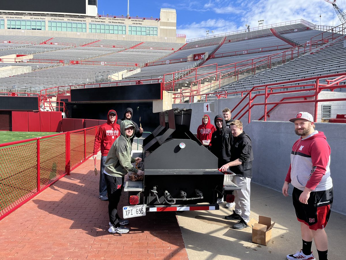 <a href="/HuskerManagers/">Nebraska Football Managers</a> working the grill for @HuskerFBNation coaches clinic.