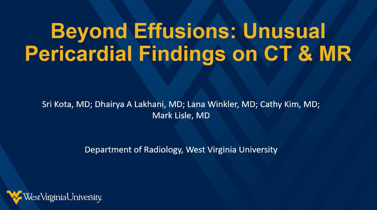 wvuradres's tweet photo. Poster presentation at #STR2022 by PGY3 #RadRes Dr Sri Kota on atypical causes of pericardial findings. @thoracicrad https://t.co/cJRQrozrTD