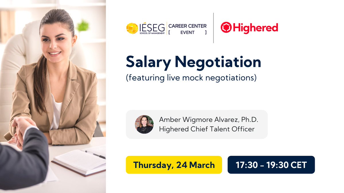 wigmorealvarez's tweet photo. Professional highlight of the week!Yesterday I kicked off a @Highered_org Careers masterclass series for @EFMDNews Global school @IESEG - "The Interview" & "Salary Negotiation". Next week I will be back in the @IESEG virtual class for LinkedIn Strategies & CV Clinic.
#gethighered https://t.co/iuEGQvpBJo