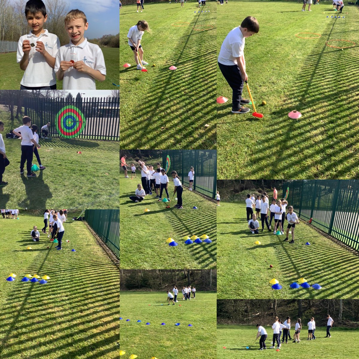 CheadleHulmePri's tweet photo. Just some of the action shots from the Year 3 Tri-Golf event today. Fantastic team performance in a range of golf-related challenges! #CHPSpe #CHPScollaboration https://t.co/i7rw5hSInA