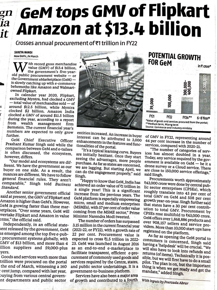 A very happy development <a href="/GeM_India/">GeM</a> <a href="/bsindia/">Business Standard</a>