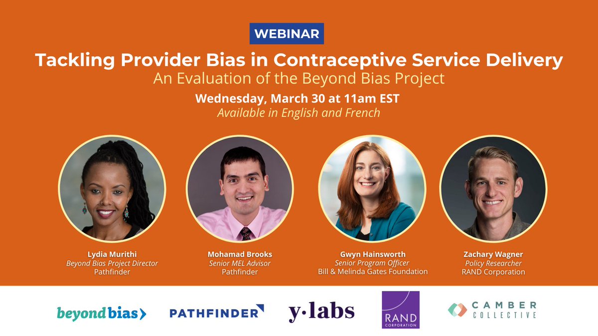 New webinar coming up! 

Join us for for a presentation of the results, findings, and impact of our #BeyondBias project in collaboration with partners <a href="/CamberCollectiv/">Camber Collective</a>, <a href="/YLabsGlobal/">YLabs</a>, and <a href="/RANDCorporation/">RAND</a>.

Register here: bit.ly/37QCbXY

#BehaviorChange #ProviderBias