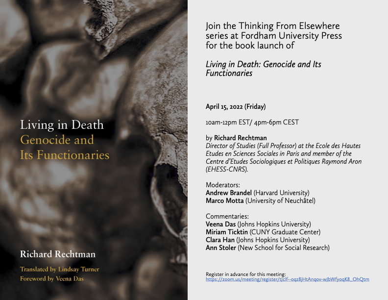 Fordham Press (@fordhampress) on Twitter photo Save the Date! Friday, April 15th at 10 a.m. EST | Book Launch for Richard Rechtman’s Living in Death: Genocide and Its Functionaries <a href="/FUPThinkingFE/">ThinkingFromElsewhere</a> #ReadUP #genocide #massviolence #psychologyg #anthropology ow.ly/RVBh50Isru0 Save the Date! Friday, April 15th at 10 a.m. EST | Book Launch for Richard Rechtman’s Living in Death: Genocide and Its Functionaries <a href="/FUPThinkingFE/">ThinkingFromElsewhere</a> #ReadUP #genocide #massviolence #psychologyg #anthropology ow.ly/RVBh50Isru0
