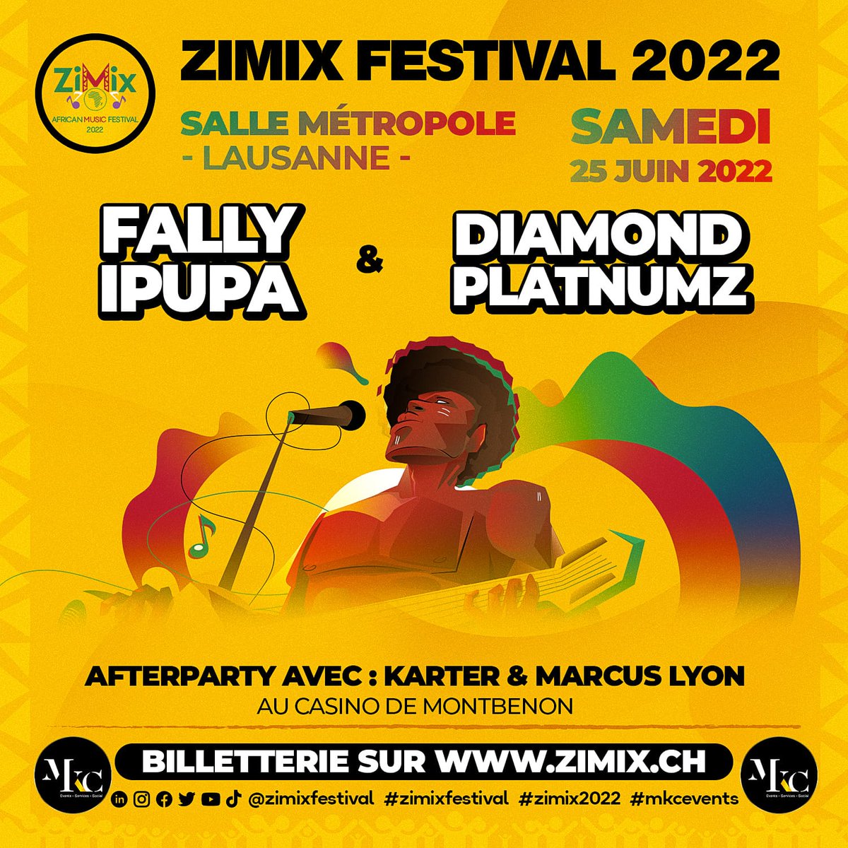 C'est avec la plus grande joie que nous vous présentons l'affiche officielle de l'édition de ZIMIX FESTIVAL !

Pour cette édition nous accueillons <a href="/fallyipupa01/">Fally Ipupa</a> FALLY IPUPA &amp; <a href="/diamondplatnumz/">SIMBA..!🦁</a>  DIAMOND PLATNUMZ en concert à la salle mythique Métropole de Lausanne