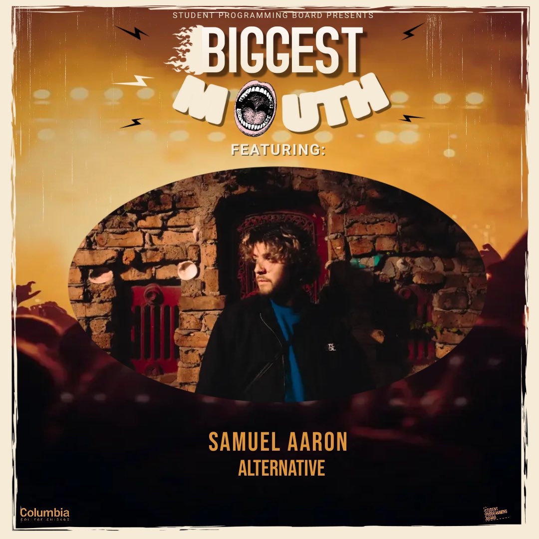 SPBcolumbia's tweet photo. BIGGEST MOUTH 2022 PERFORMERS🤩🎶  
• 
Meet one of our performers Samuel Aaron. Follow his IG @ musicbysamuelaaron!  
• 
Be sure to join us Thursday, April 7th at 7 pm in the Metro! 🤩 #spbcolumbia #columbiacollegechicago https://t.co/LdFVBcoiAd