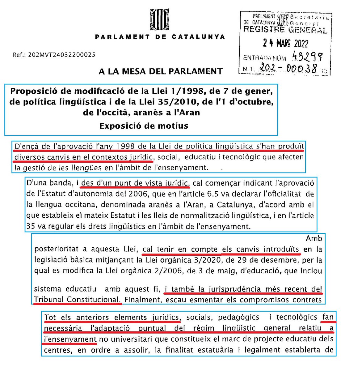 josepcosta's tweet photo. Quan hi ha dubtes de com interpretar una llei, cal llegir l’exposició de motius.
La que es va presentar ahir és clara, però per si hi hagués algun dubte es diu explicitament que es vol adaptar el règim lingüístic a les lleis estatals i les sentències del Tribunal Constitucional! https://t.co/3sNdHrP0U4