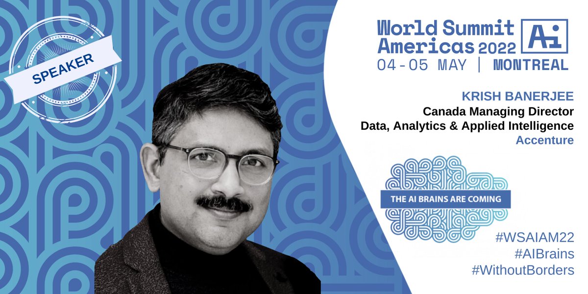 📣 Joining #WSAIAM22 💥 Krish Banerjee @tweetkrishb, Canada Managing Director, Data, Analytics & Applied Intelligence @Accenture 💥HEADLINER: How can your enterprise best join in the AI revolution? (4-5th May 2022) Montréal 🇨🇦 & online. Book your ticket 👉hubs.li/Q016NhMv0
