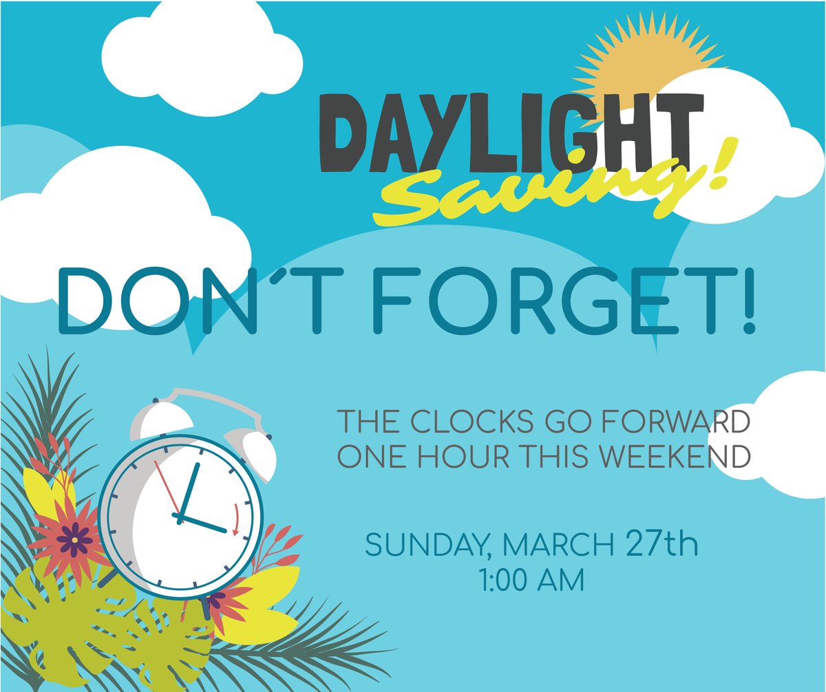 CodepakSolution's tweet image. It's that time of year again!
Don't Forget the clocks go forward by one hour this weekend!
#daylighsaving #saving #onehour #time #clocks #springforward