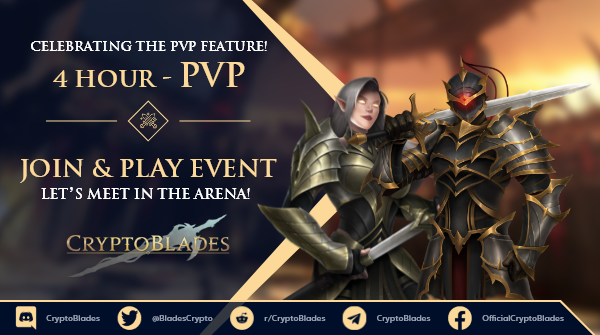 CryptoBlades's tweet photo. ⚔️#CryptoBlades PvP Event⚔️

🎉Celebrating our PvP launch, we're hosting a 4-hour PvP Event on March 26 at 12:00 PM EST! There will be giveaways every 20 minutes in our Discord!

🛡️Get your 25% off shields @TheBazaarMP Today! See you in the Arena!💪

#Crypto #SKILL #KING #P2E https://t.co/8oZ5wcegOf