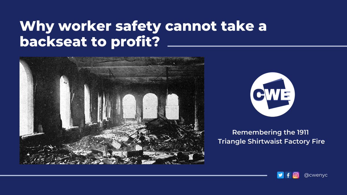 CWENYC's tweet photo. Remembering the 1911 Triangle Shirtwaist Factory Fire and honoring the 146 garment workers that died that day.

We need to learn from this tragedy — our elected officials must show strong leadership and care about the health and safety of all workers. 

#trianglefire #triangle146 https://t.co/Mf98Si9CFK