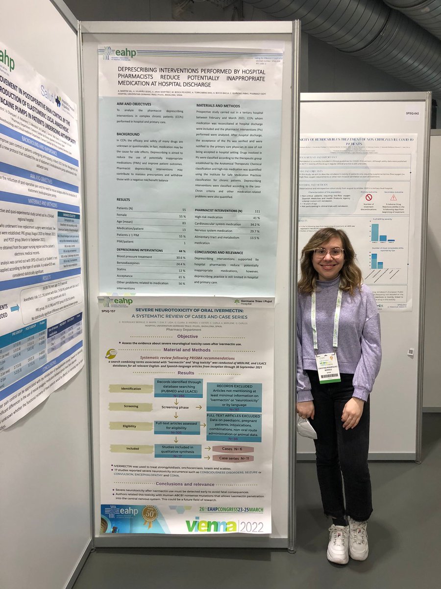 GermansTriasFH's tweet photo. Hoy termina el 67º Congreso Europeo de Farmacia Hospitalaria #EAHP celebrado en Viena, donde nuestra súper R4, Cris, ha presentado su póster sobre la neurotoxicidad de la Ivermectina. Seguro que está aprendiendo y disfrutando mucho 👏🏻 @EAHPtweet @hgermanstrias https://t.co/NqZs3ouTeY