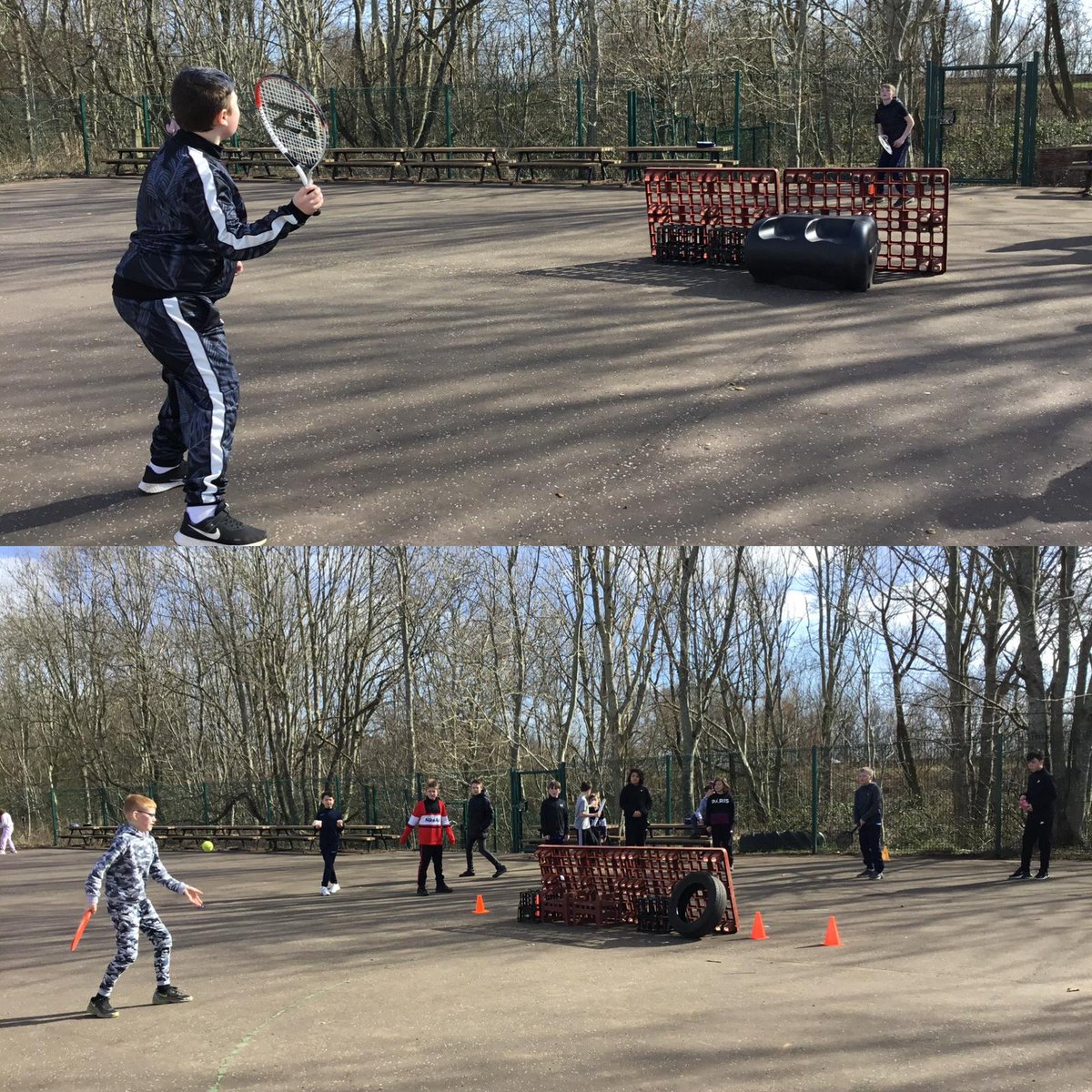 DreghornPrimary's tweet photo. Some of pur Primary 7 boys made their own tennis 'nets' so they could play tennis!! It has taken off with great excitement and we had a whole week of outdoor tennis during breaks and lunch! #pupilsleadinglearning #tennis #sunsoutwereout https://t.co/mzcCcFWBNd