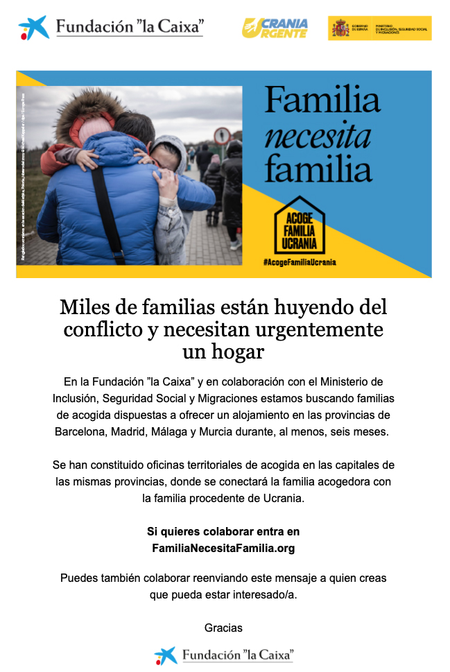Familia necesita familia. Emergencia Ucrania por Fundación "la Caixa" - mailchi.mp/c115a40e6180/v… <a href="/FundlaCaixa/">Fundación ”la Caixa”</a>