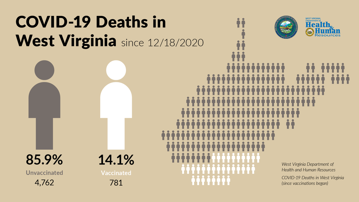 WV_DH_DHF_DoHS's tweet photo. West Virginia's #COVID19 deaths since vaccinations began. To find a vaccination site near you, visit https://t.co/LZl9oPmGZe or call 1-833-734-0965. #CommunityImmunityWV #VaccinesWork https://t.co/iWdYHNVDj0